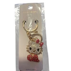 FASHION JEWELRY HELLO KITTY KEYCHAIN WITH RED SPARKLES